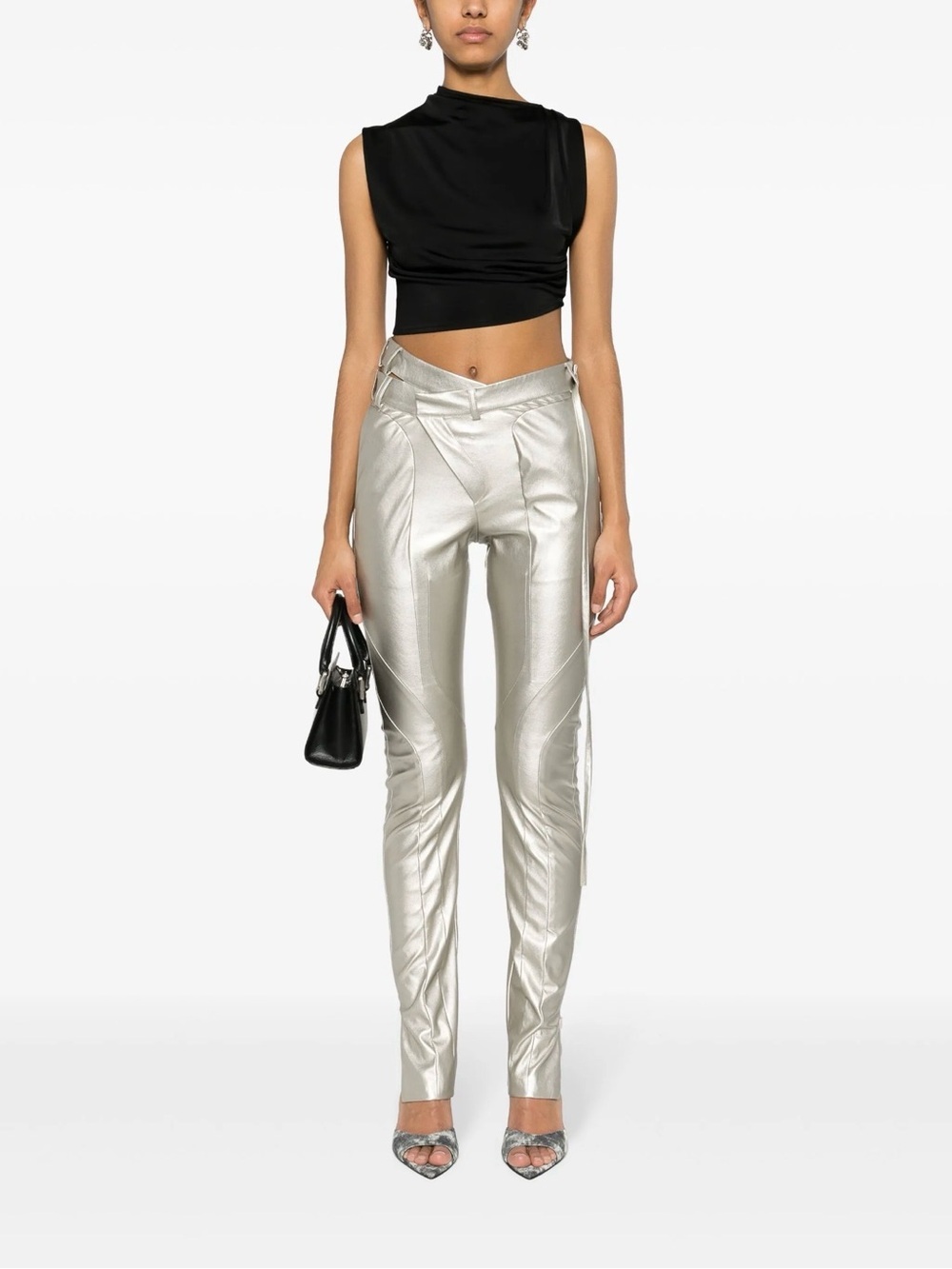 Ottolinger Silver Metallic Asymmetric Waist Skinny Pants — EU 40
